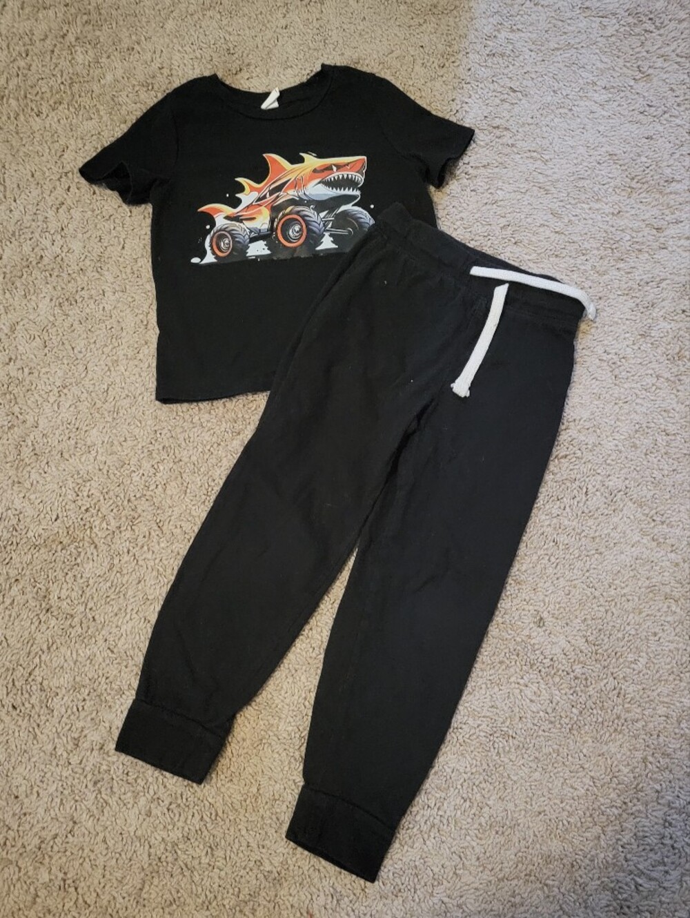 Old Navy Black Kids Sweatpant Set with Shark Monster Truck Graphic